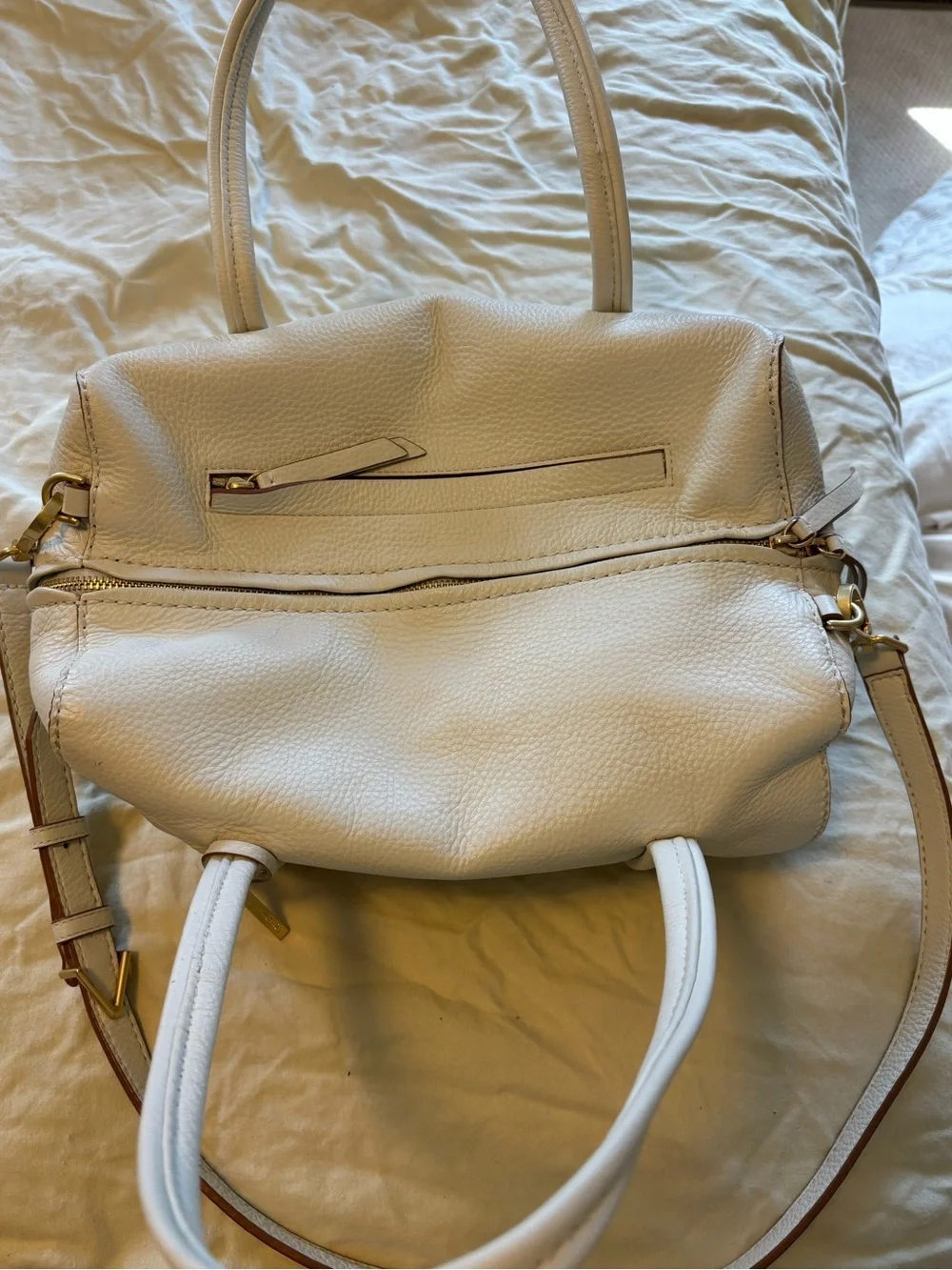 Vera Bradley White Leather Mallory Satchel Purse w Shoulder and Crossbody Straps